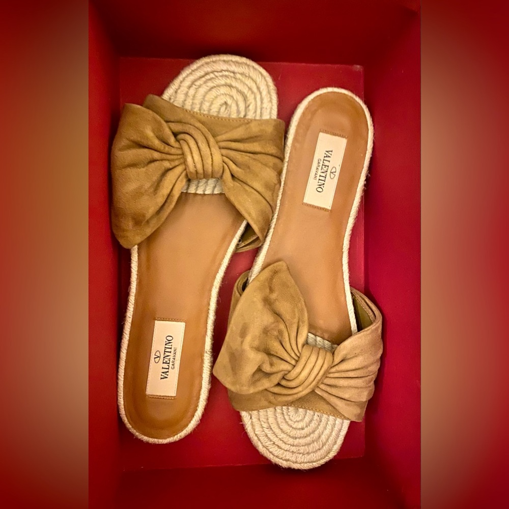 NEW VALENTINO GARAVANI Suede Bow Espadrille Slide Sandal